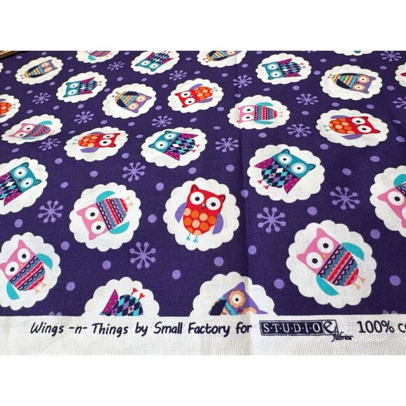 Studio E Wings N Things Owls Fabric 1/2 yard x 44" Cotton Purple with Cute Owl P - Picture 4 of 6
